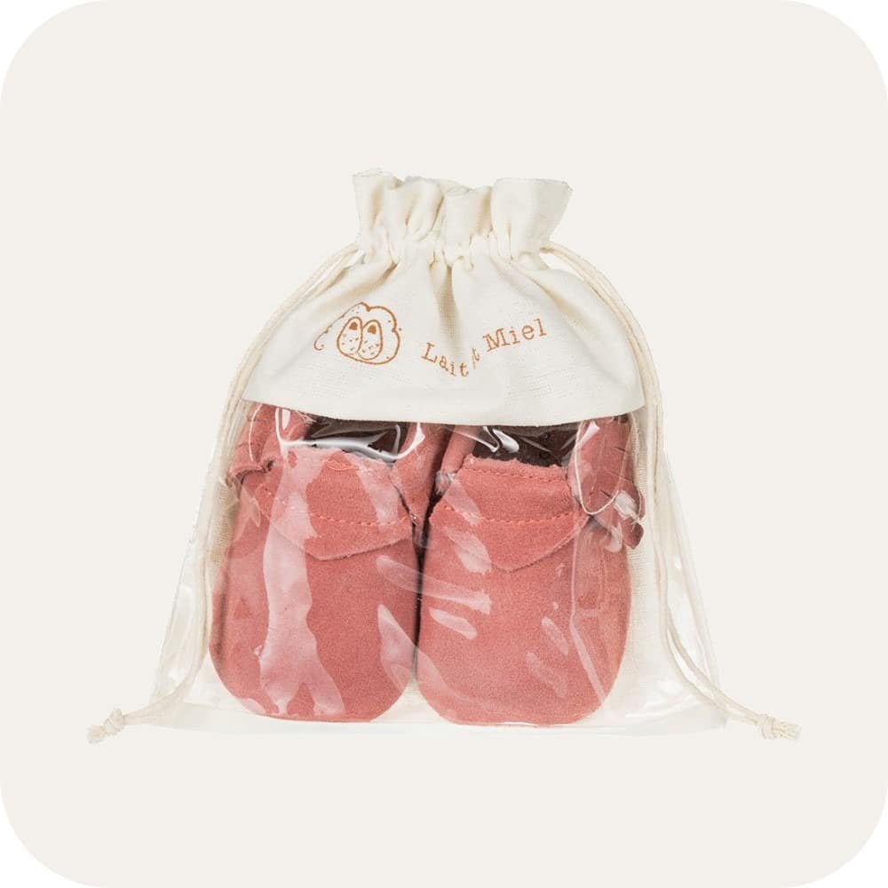 Chaussons mocassins bébé en suède – Corail