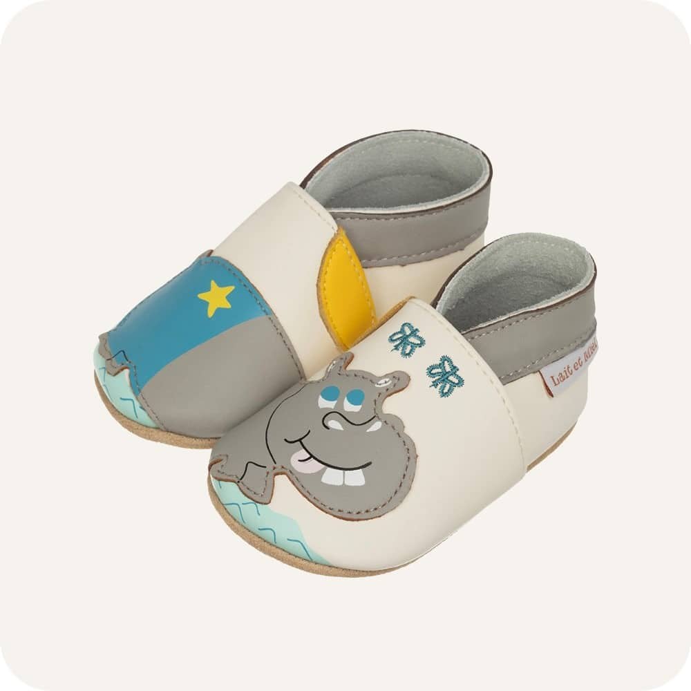 Chaussons bébé en cuir souple – Hippopotame