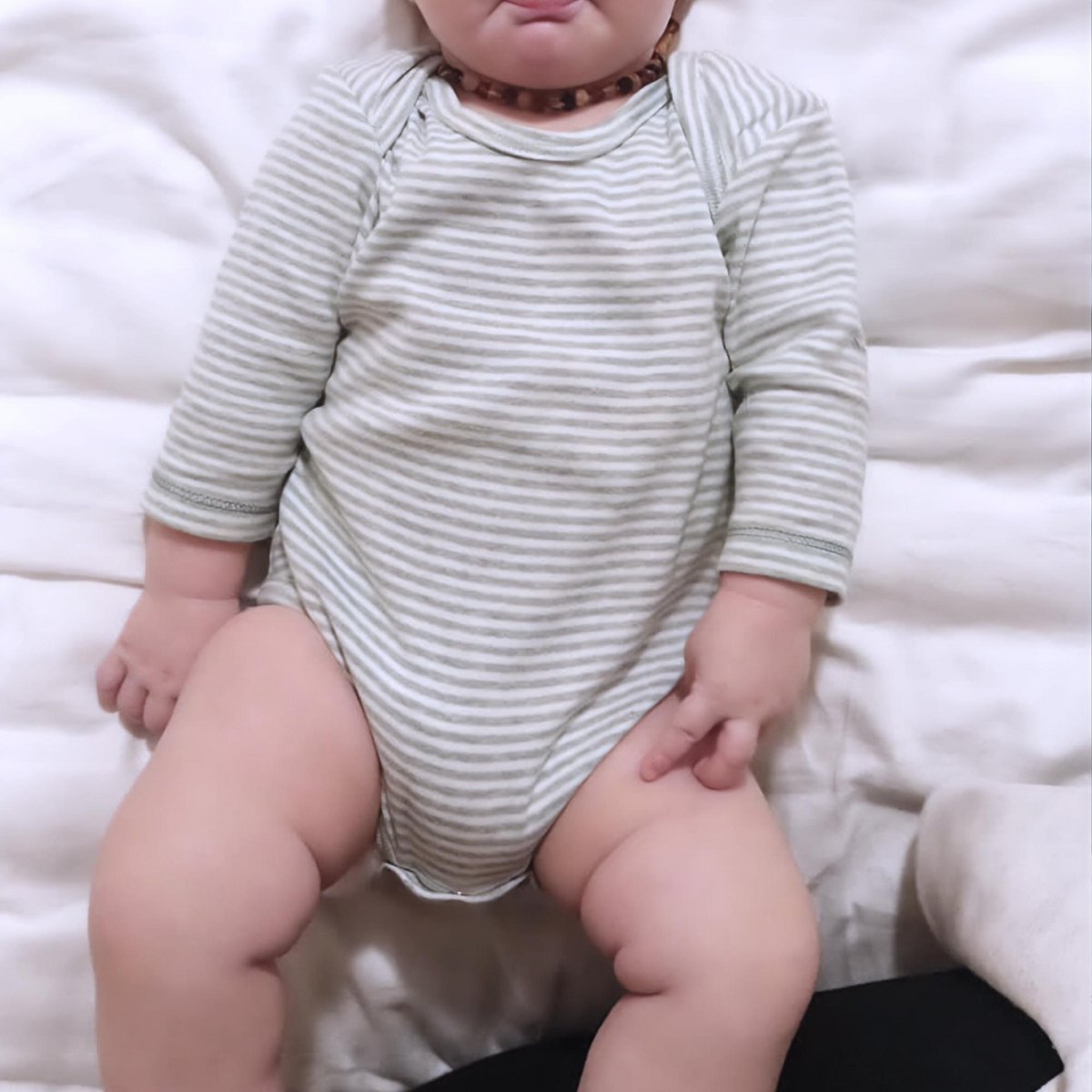 Body Bébé Bio à Manches Longues – Rayé turquoise