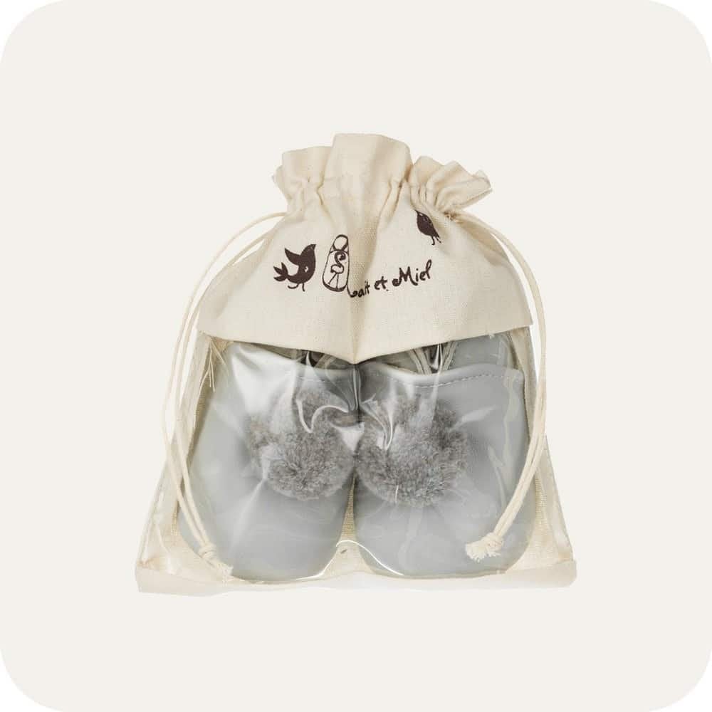Chaussons bébé à pompons – Gris