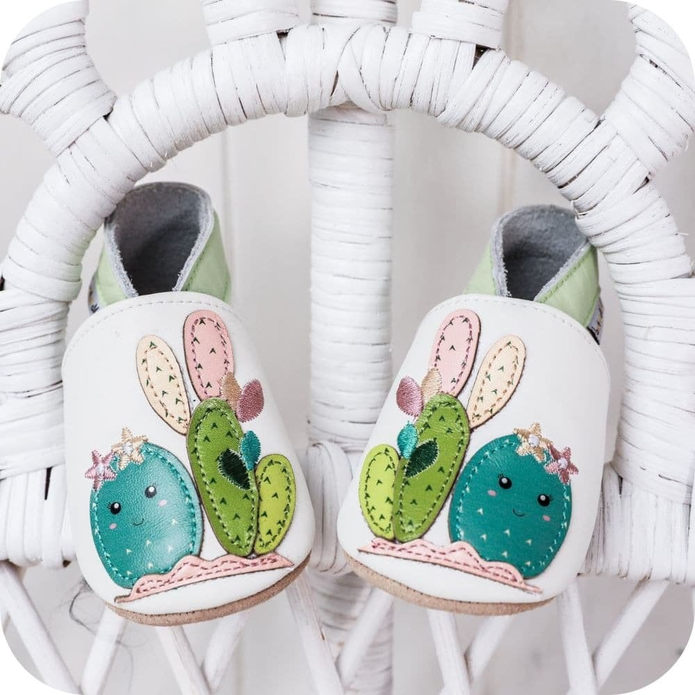 Chaussons bébé en cuir souple – Cactus