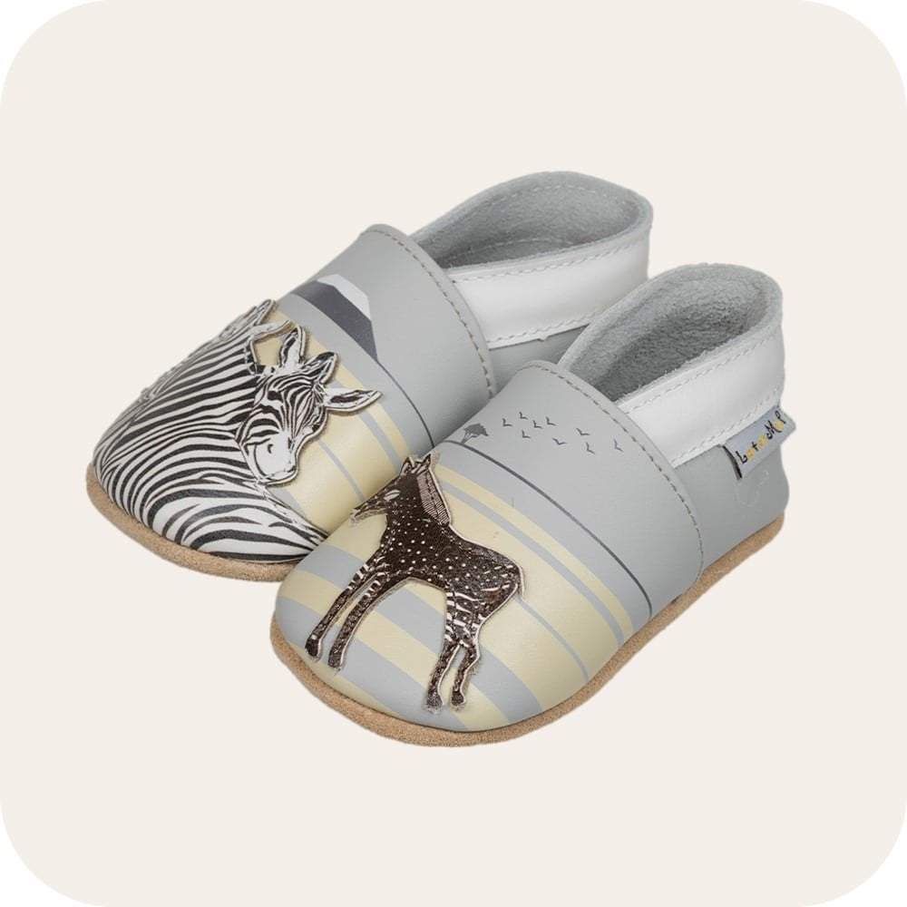 Chaussons bébé en cuir souple – Zèbres