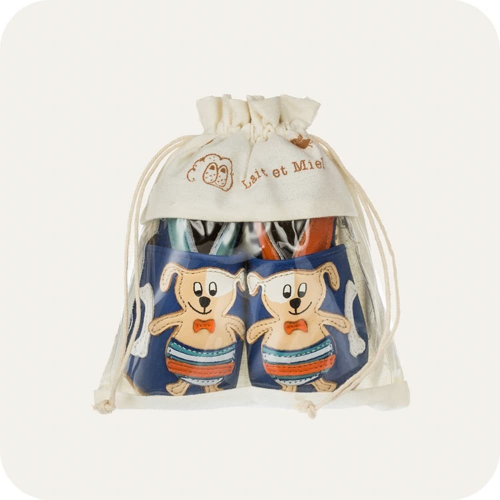 Chaussons bébé en cuir souple – Chien à la mer