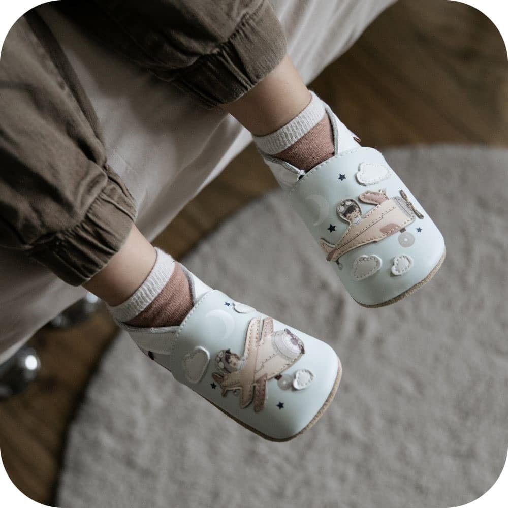 Chaussons bébé en cuir souple – Aviateur