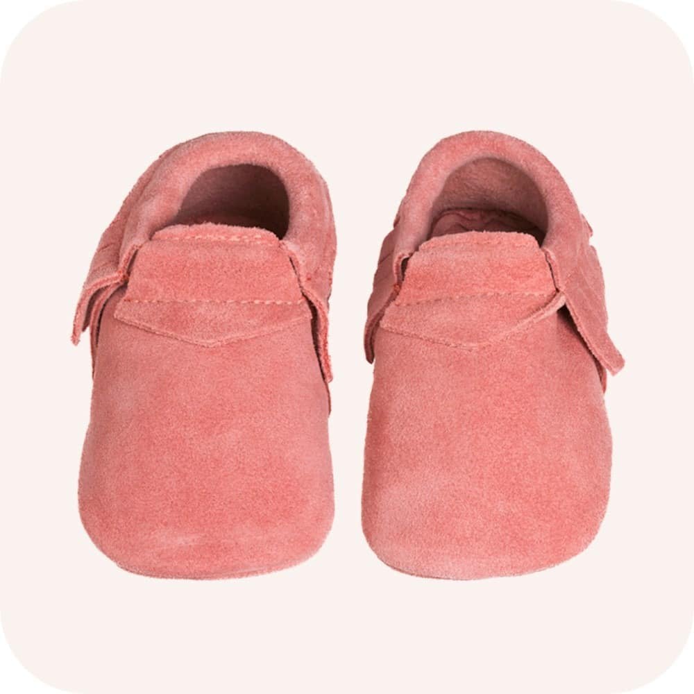 Chaussons mocassins bébé en suède – Corail