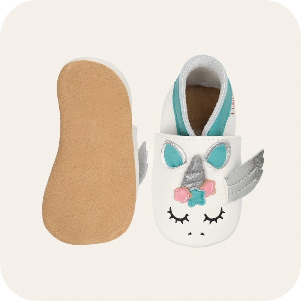 Chaussons bébé en cuir souple – Licorne