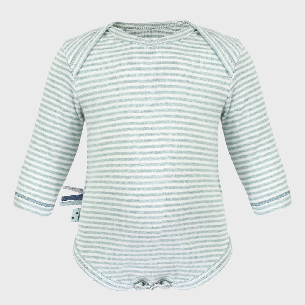 Body Bébé Bio à Manches Longues – Rayé turquoise