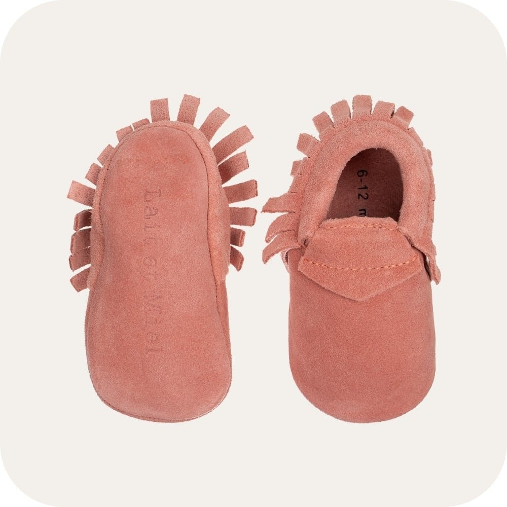 Chaussons mocassins bébé en suède – Corail