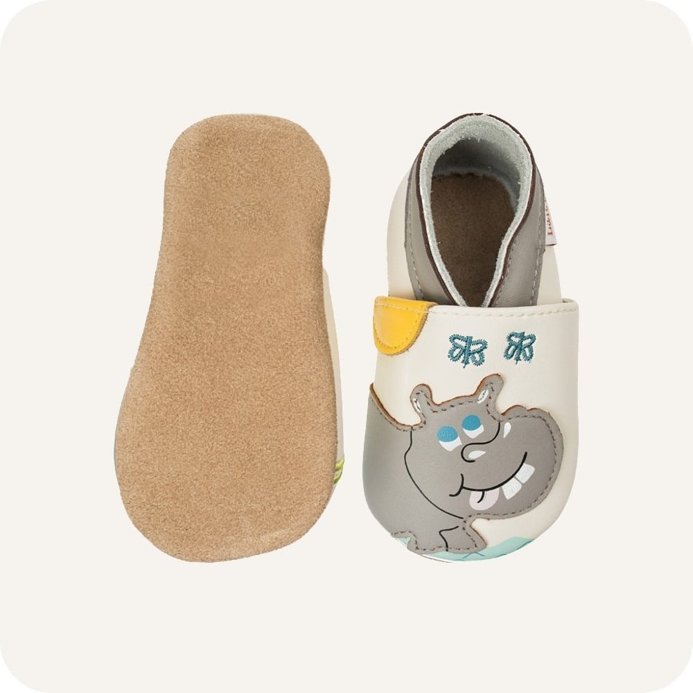 Chaussons bébé en cuir souple – Hippopotame