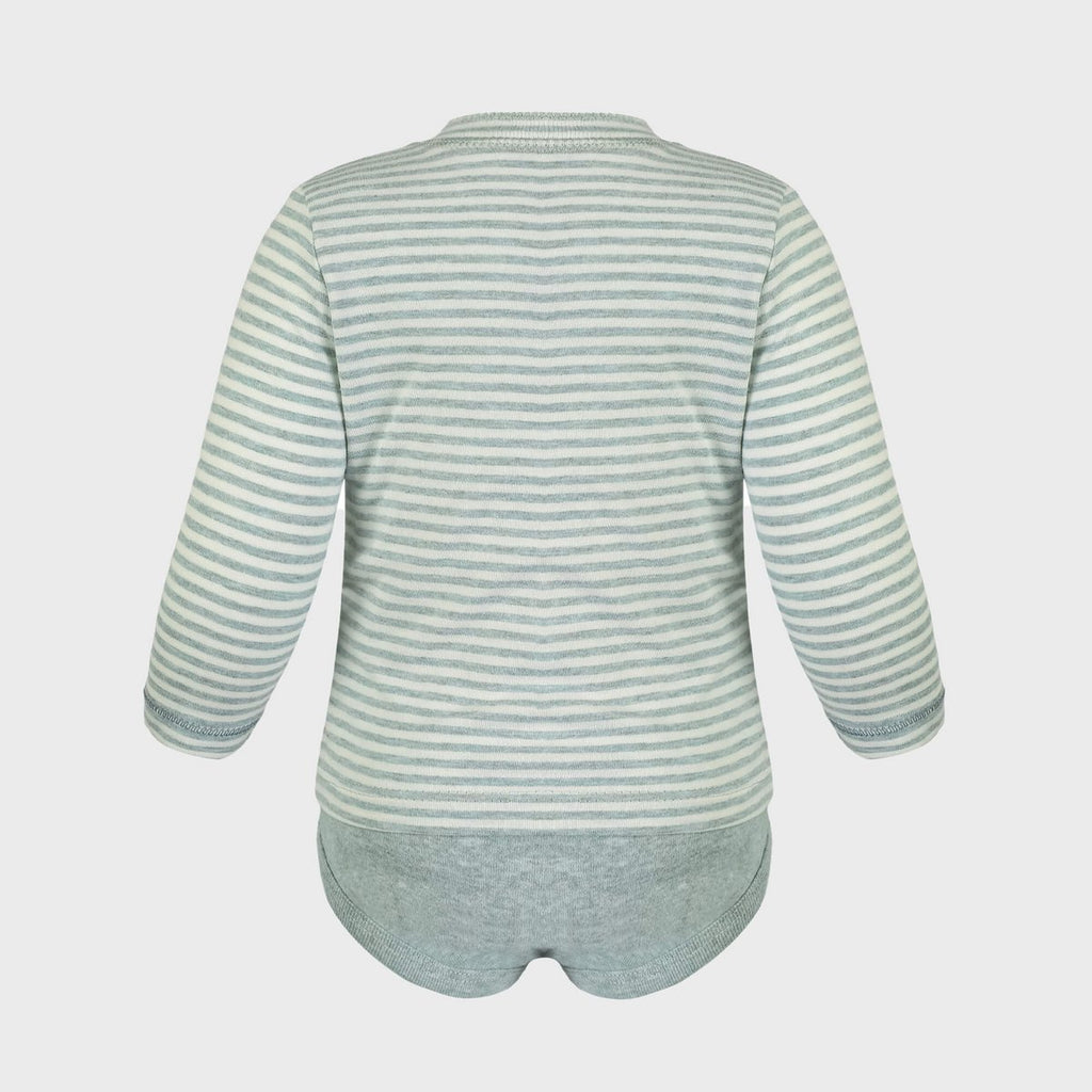Body T-shirt Manches Longues en Coton Bio – Aqua Rayé