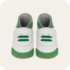 Chaussons bébé en cuir souple – Baskets blanches & vertes