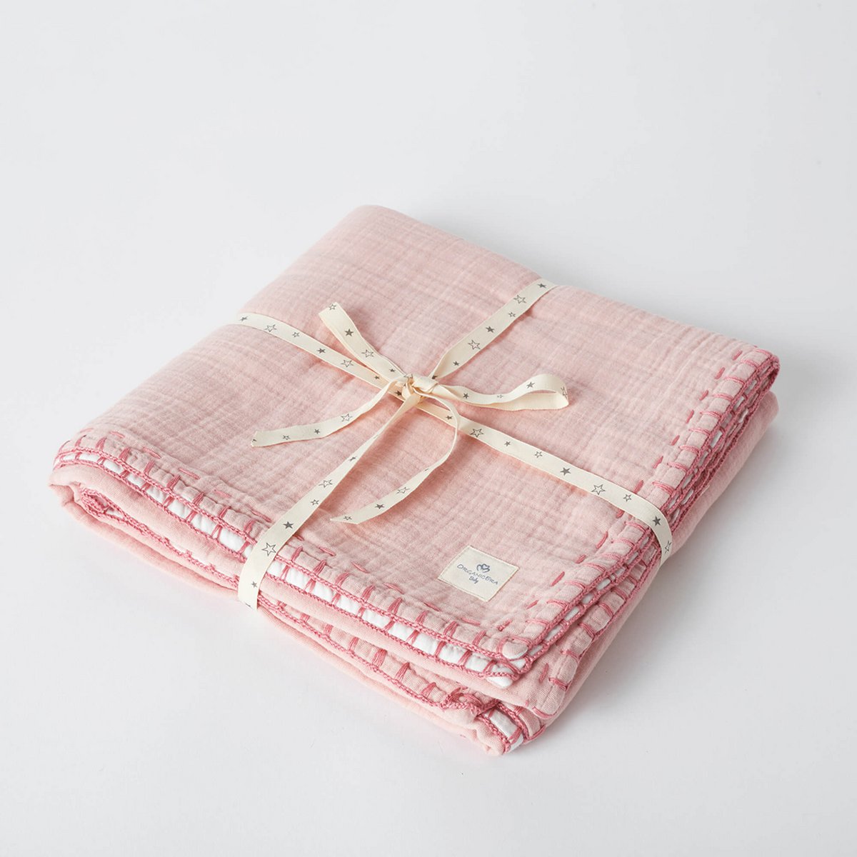 Couverture bébé en mousseline bio à paillettes – Rose poudré