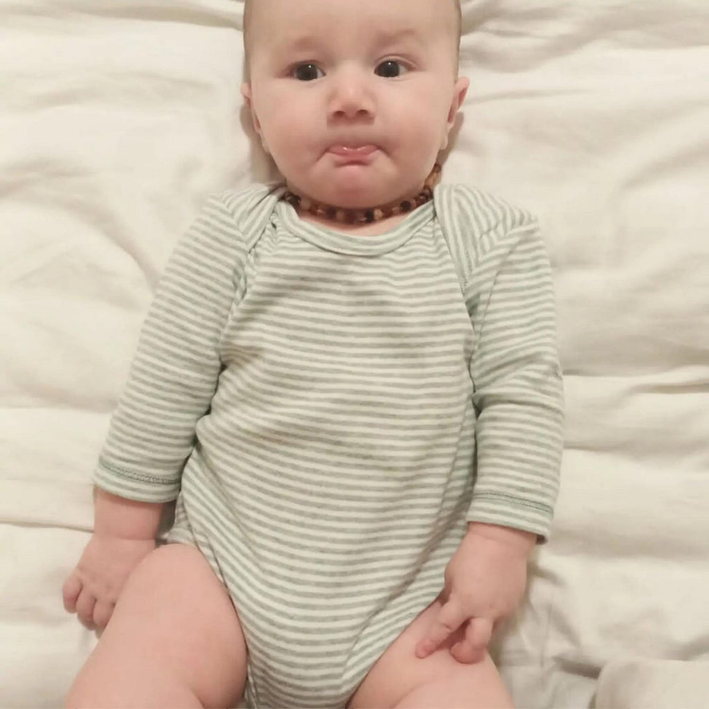 Body Bébé Bio à Manches Longues – Rayé turquoise