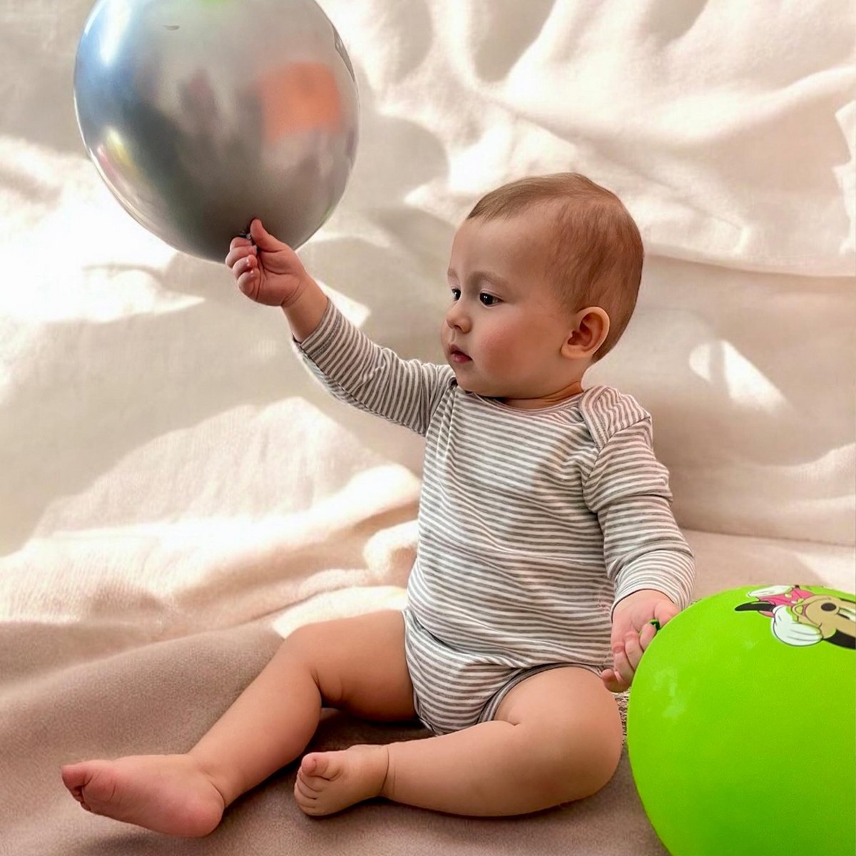 Body Bébé Bio à Manches Longues – Rayé Gris