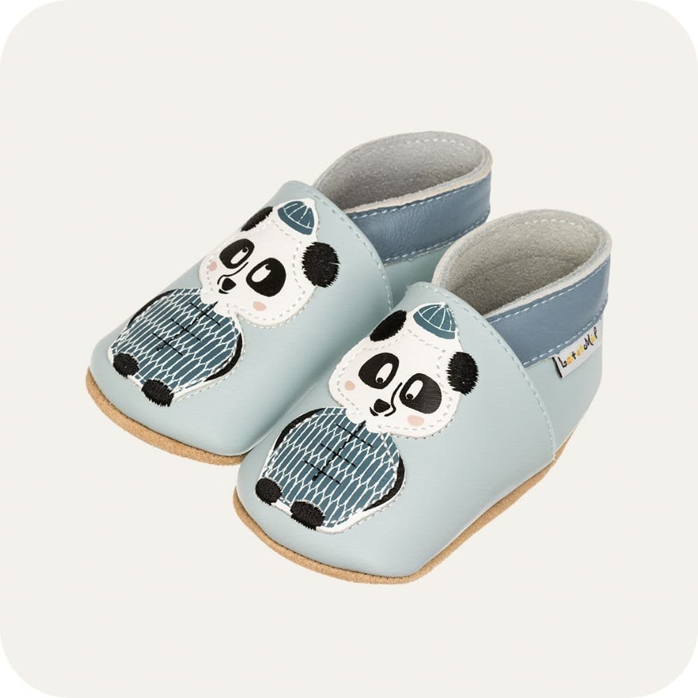 Chaussons bébé en cuir souple – Panda