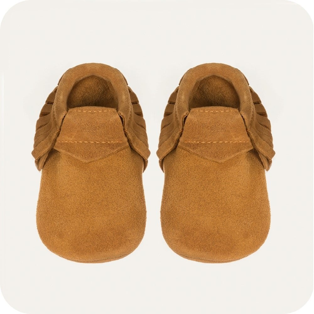 Chaussons mocassins bébé en suède – Camel
