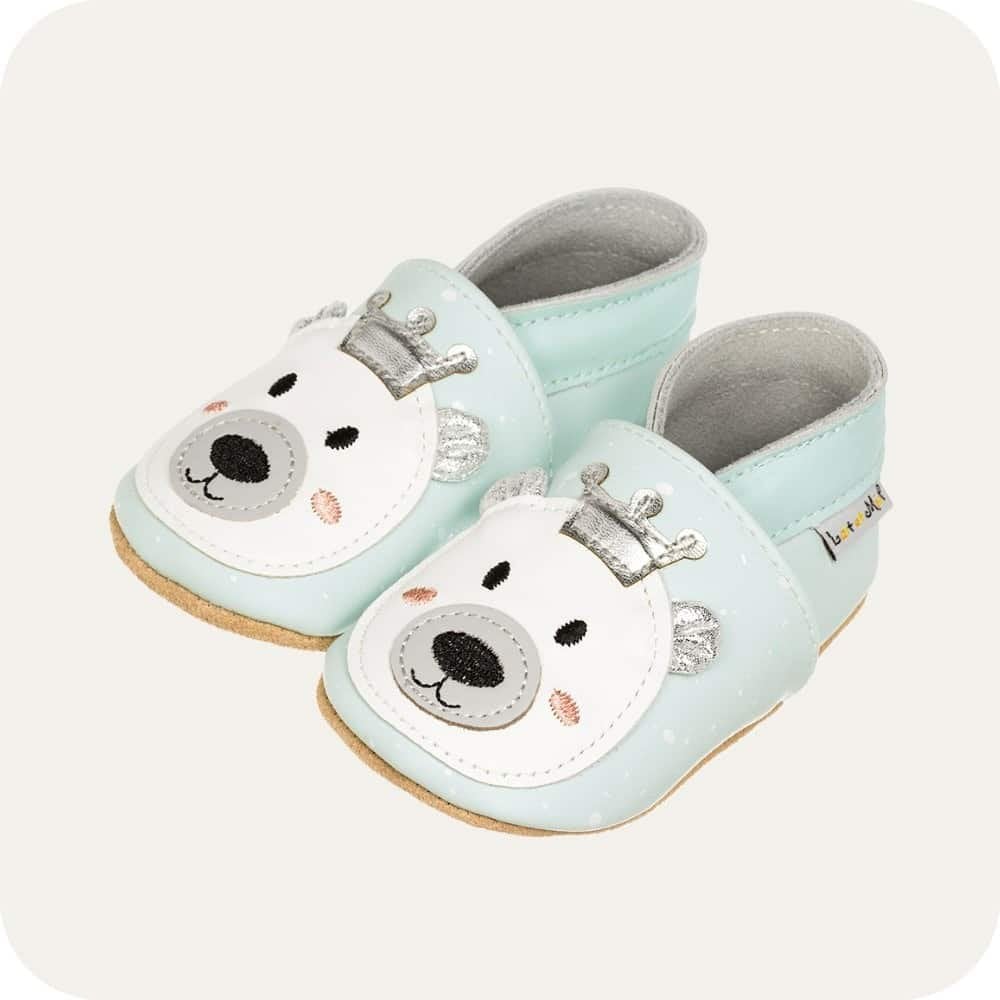 Chaussons bébé en cuir souple – Ours Roi
