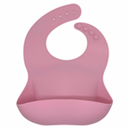Bavoir en silicone & couverts en bambou – Rose