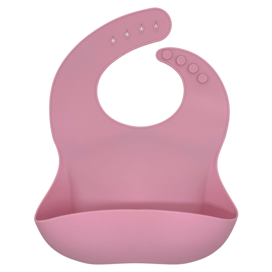 Bavoir en silicone & couverts en bambou – Rose