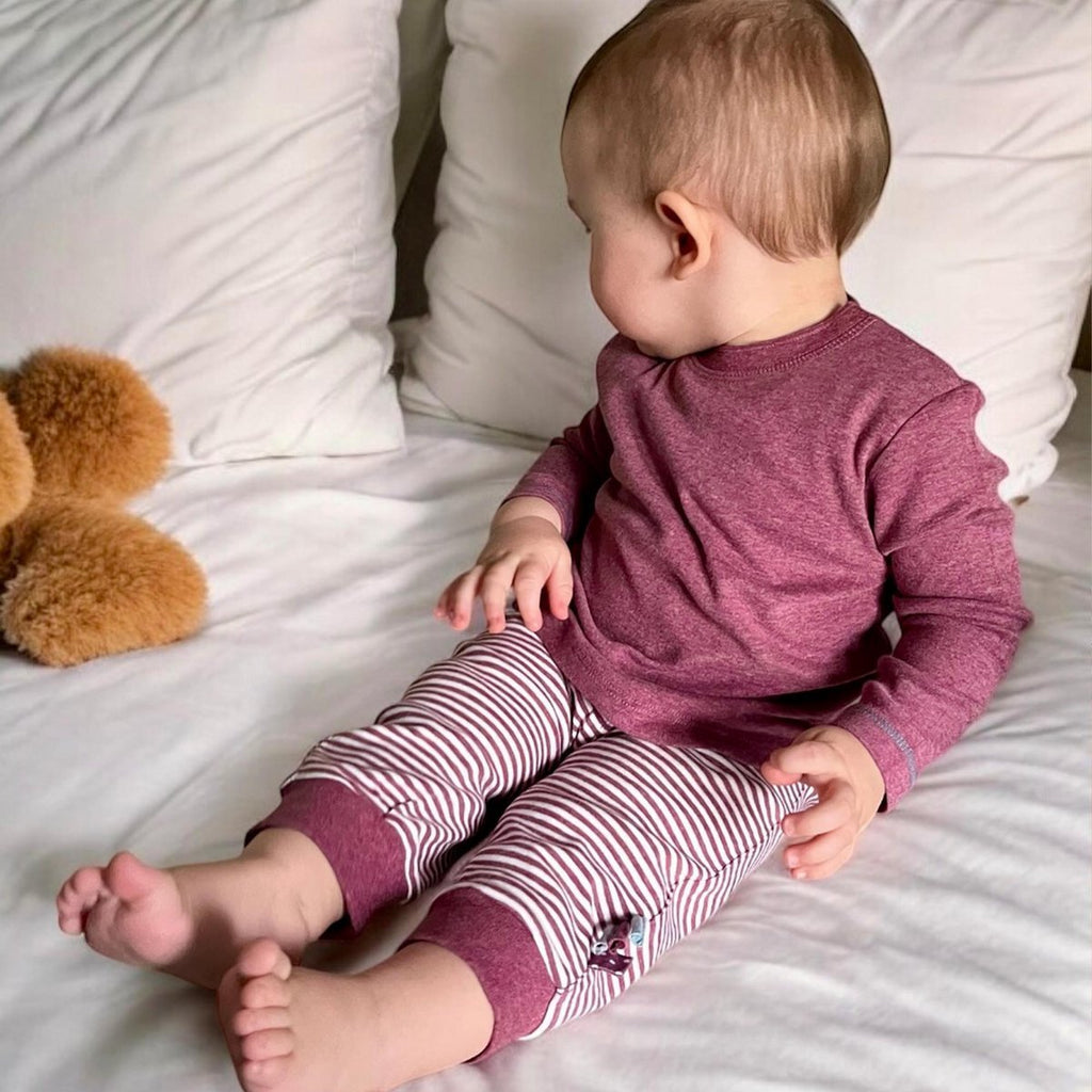 Pantalon Bébé en Coton Bio – Rayé Bordeaux