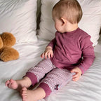 Pantalon Bébé en Coton Bio – Rayé Bordeaux
