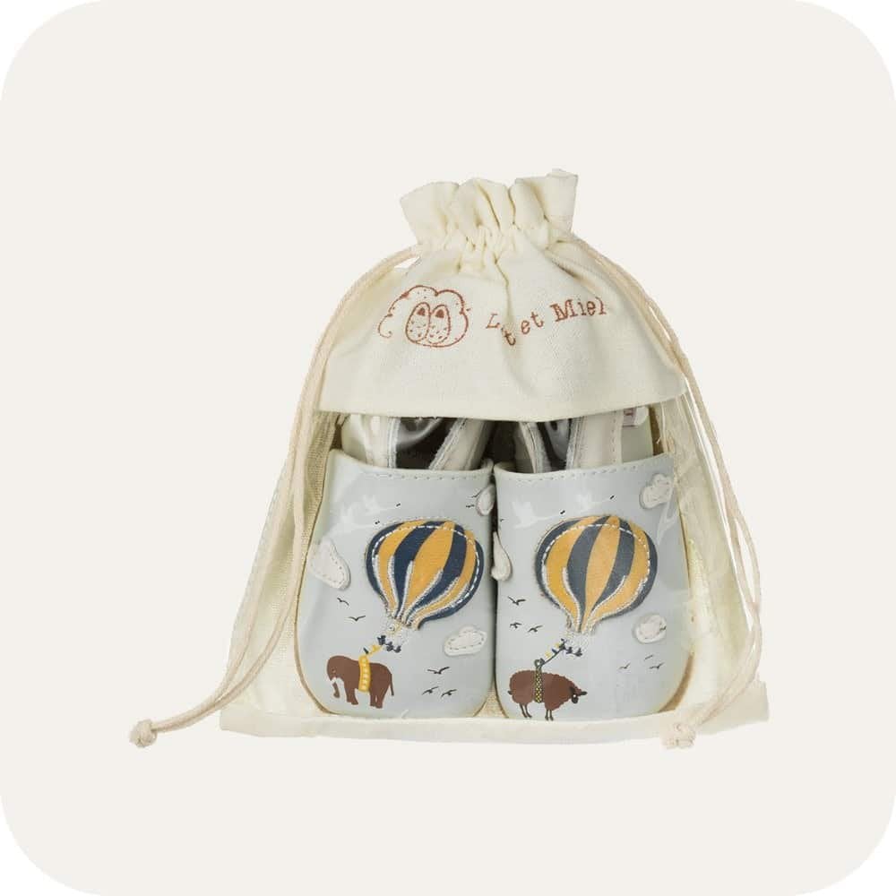 Chaussons bébé en cuir souple – Montgolfière