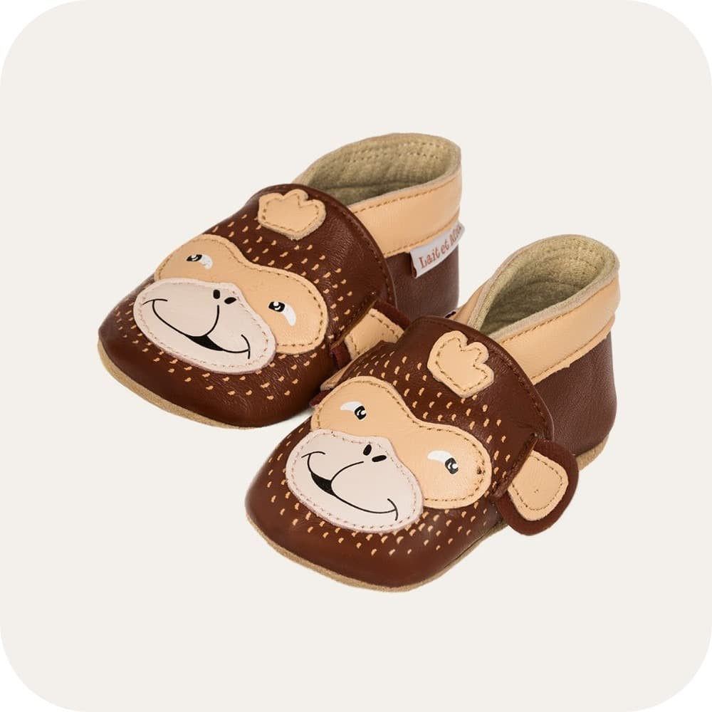 Chaussons bébé en cuir souple – Singe